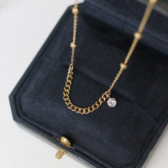 18K Gold Plated Diamond Drop Link Chain Necklace - Picture 6 of 10